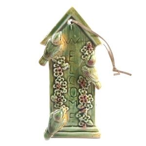 Welcome Hanging Green Ceramic Birdhouse Ornamnet Decor 3D Birds